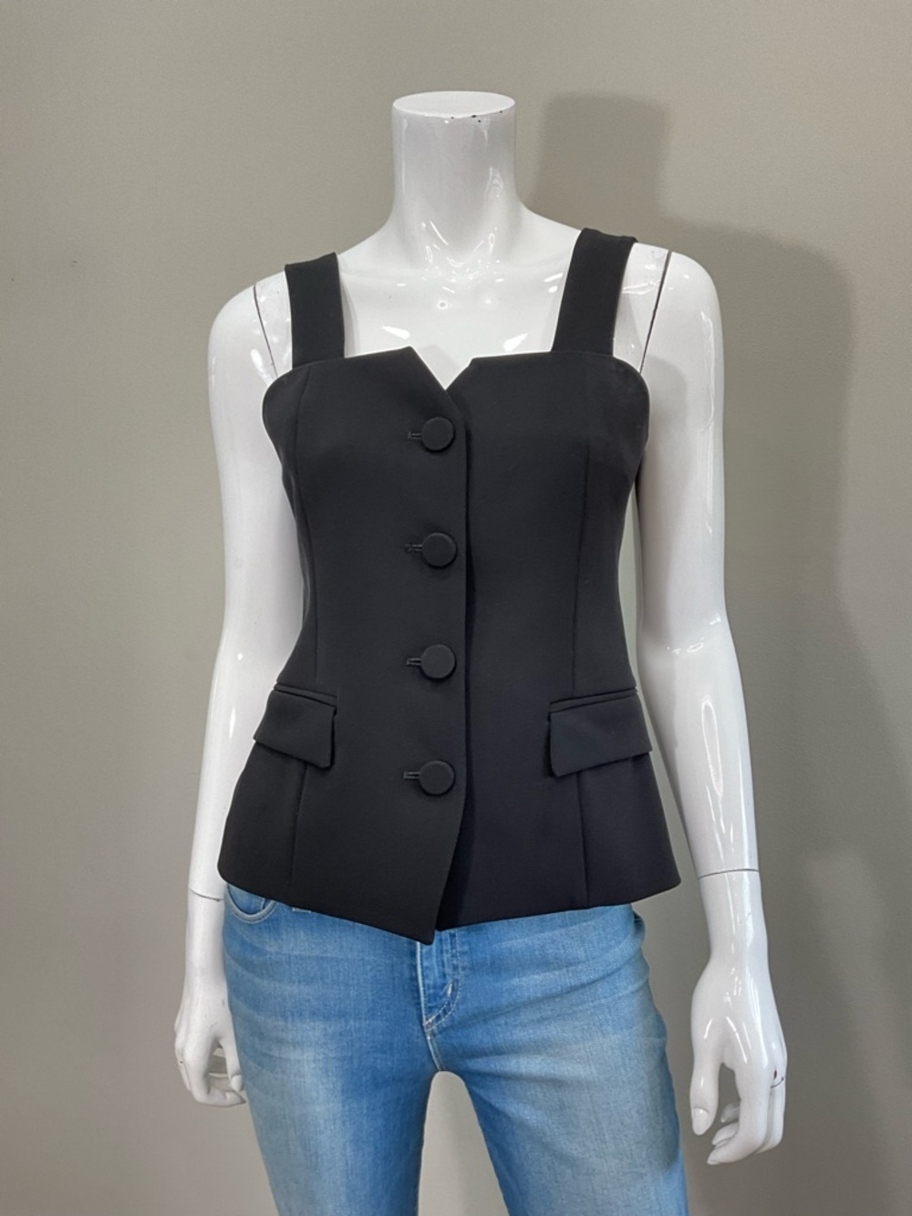 DREW Billie Black Tailored Vest Top Square Neck Button Front Size S